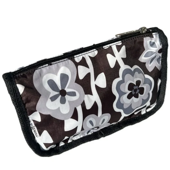 leSportsac Cosmetic Bag Hawaii Zippered Pouch Floral Black White Gray - Picture 7 of 17